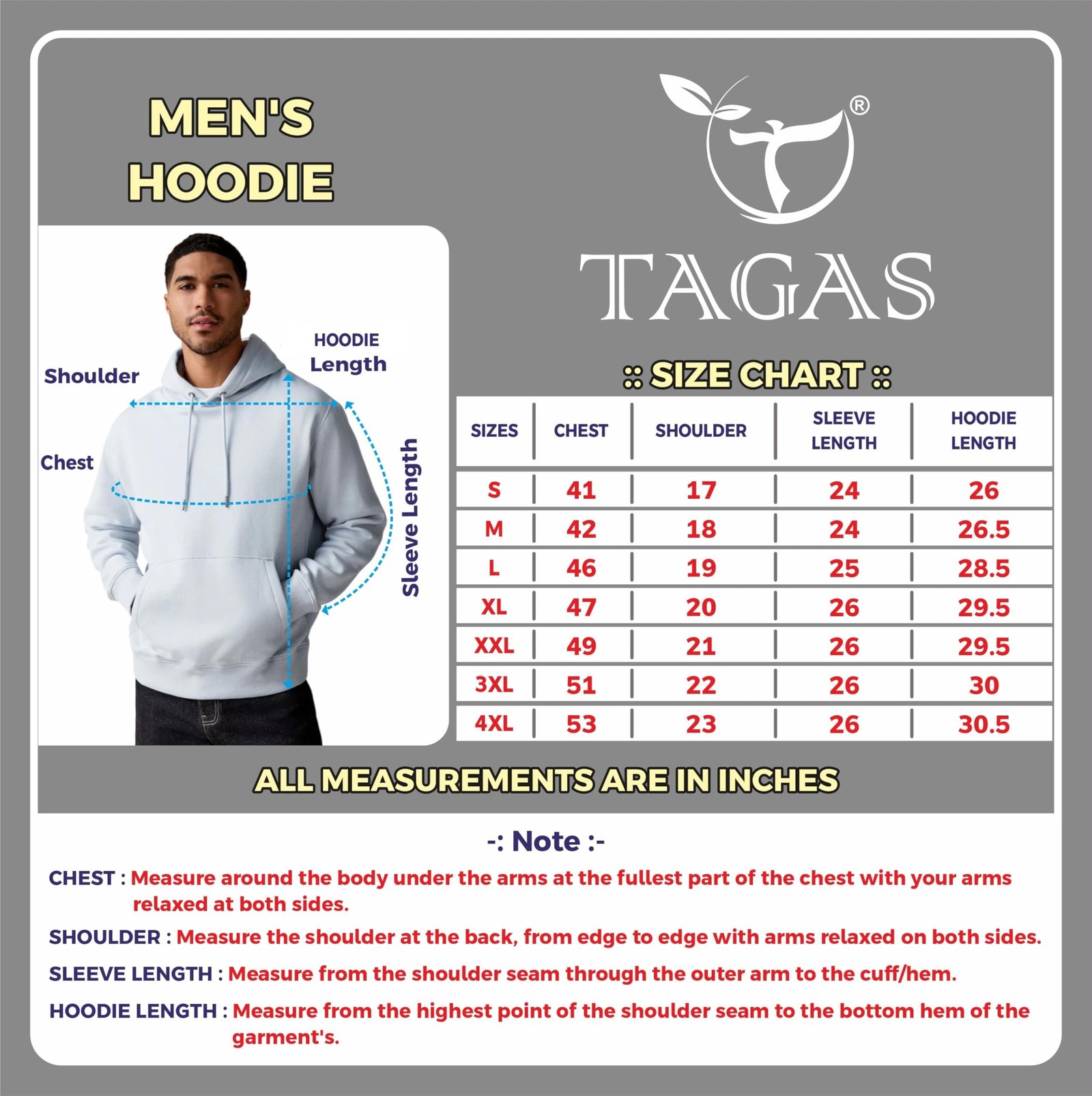TAGAS Men's Streetwear Graphic Hoodie|Sweatshirt for Men Stylish | Hoodie (Sweatshirt) for Mans| Grey - Image 2