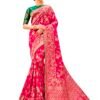 Monjolika Fashion Women's Banarasi Silk Blend Woven Zari With Tussles Saree and Jacquard Woven Blouse Piece (37765 color) (Magenta)