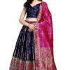 PURVAJA Women's Jacquard Semi-Stitched Lehenga choli (Swastik-Navy-Blue_Navy-Blue_Free Size)